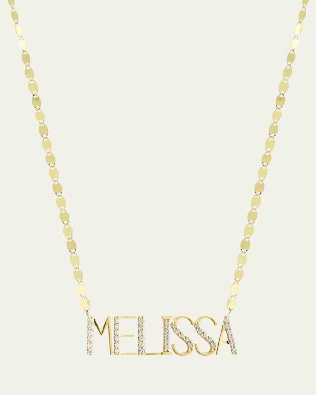 Gold Personalized Seven-Letter Pendant Necklace w/ Diamonds